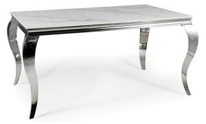 Masa PRINCE, alb cu efect de marmura/crom, ceramica/metal, 150x90x75 c