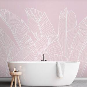 Tapet Tropical banane frunze roz culoare minimalism tendință nouă, Fototapet Natură, Fototapet Foi de palmier, w08210v3 : Uwalls.ro