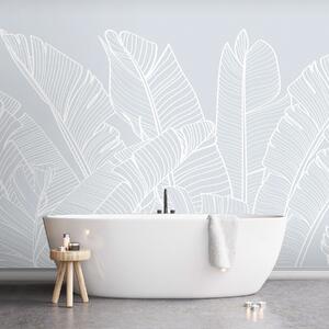 Tapet Tropical banane frunze albastru culoare minimalism tendință nouă, Fototapet Natură, Fototapet Foi de palmier, w08210v2 : Uwalls.ro