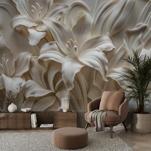 Tapet Relief elegant bej 3d de crini sculptati, Fototapet 3D, Fototapet 3D Flori, w01433 : Uwalls.ro