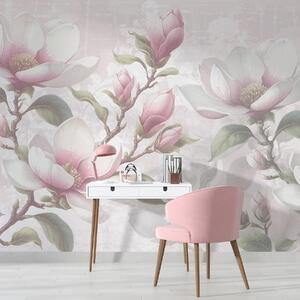 Tapet Delicate flori roz magnolia în plină floare pe un fundal blând, neclar, Fototapet Flori, w08216 : Uwalls.ro