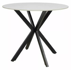 Masa TALIA, alb cu efect de marmura/negru mat, ceramica/metal, 90x90x7