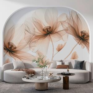 Tapet Floare transparentă delicată în stil cu raze X pe fundal alb Design botanic monocrom, Fototapet Flori, Fototapet Flori Mari, w01482 : Uwalls.ro