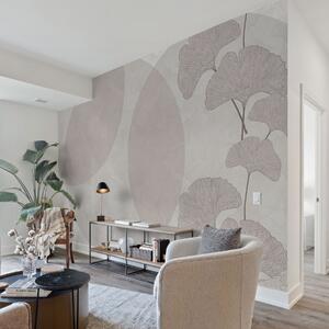 Tapet Frunze mari de ginkgo și geometrie, Fototapet 3D, Fototapet 3D Frunze, w01465 : Uwalls.ro