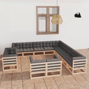 Set mobilier de grădină cu perne, 13 piese, lemn masiv de pin