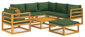 Set mobilier de grădină, 8 piese, cu perne verzi, lemn masiv