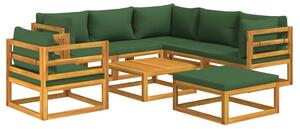 Set mobilier de grădină, 8 piese, cu perne verzi, lemn masiv