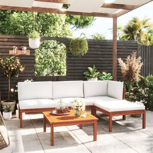 Set mobilier grădină 5 piese cu perne crem lemn masiv de acacia