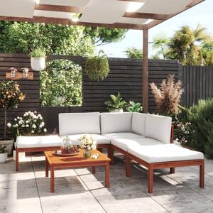Set mobilier grădină cu perne, 6 piese, crem lemn masiv acacia