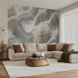 Tapet Fundal abstract ondulat de forme albe în stil 3D, Fototapet 3D, Fototapet 3D Flori, w01475 : Uwalls.ro