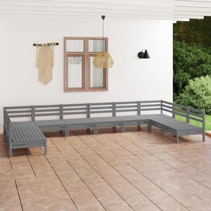 Set mobilier relaxare grădină, 10 piese, gri, lemn masiv pin