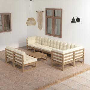 Set mobilier de grădină cu perne, 9 piese, lemn masiv pin