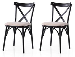 Set 2 scaune EKOL 285 V2, crem/negru, stofa clasica/metal, 42x40x81 cm