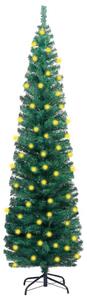 Brad Crăciun artificial subțire cu LED&suport verde 240 cm PVC