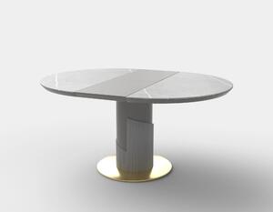 Masa eleganta living MUSCAT, gri cu efect marmura/auriu, 120/160x120x7