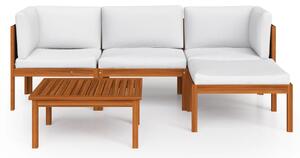 Set mobilier grădină 5 piese cu perne crem lemn masiv de acacia
