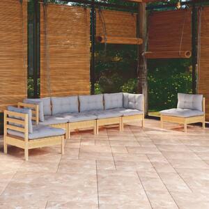 Set mobilier grădină cu perne gri, 6 piese, lemn de pin