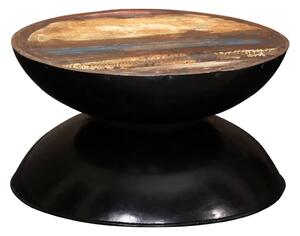 Măsuță de cafea, bază neagră, 60x60x33 cm, lemn masiv reciclat