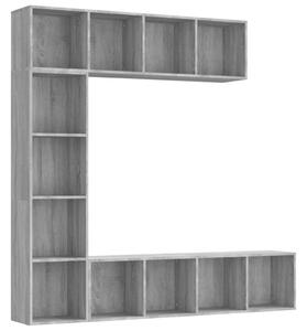 Set dulap TV/cărți, 3 piese, sonoma gri, 180x30x180 cm