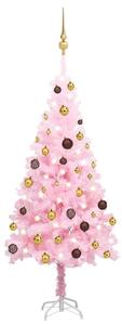 Brad Crăciun pre-iluminat cu set globuri, roz, 120 cm, PVC