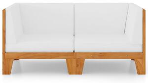 Canapea cu 2 locuri cu perne alb crem, lemn masiv de acacia