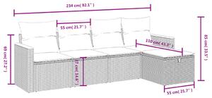 Set canapea de grădină cu perne, 5 piese, gri, poliratan