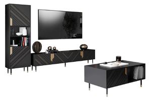 Camera de zi Charlotte P107De aur, Negru, Părți separate, Cu comodă tv, Cu componente suplimentare, Sticlă călită, MDF, PAL laminat