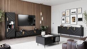 Camera de zi Charlotte P106Aur, Negru, Părți separate, Cu comodă tv, Cu componente suplimentare, PAL laminat, Sticlă călită, MDF