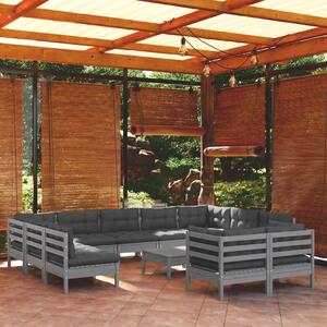 Set mobilier relaxare de grădină & perne 12 piese gri lemn pin