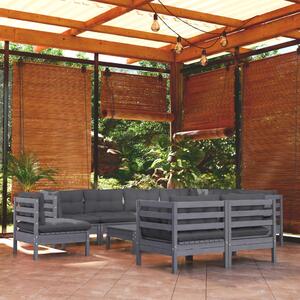 Set mobilier de grădină cu perne 10 piese gri lemn masiv de pin