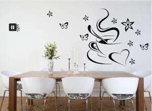 Bucătărie de perete autocolant de perete ceașcă de cafea cu inima și fluturi 80 x 160 cm