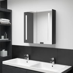 Dulap de baie cu oglindă și LED negru strălucitor 62x14x60 cm