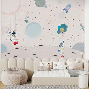 Tapet Design spațial cu astronauți, planete, rachete și stele, Fototapet Spaţiu, w01489 : Uwalls.ro