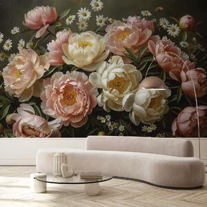 Tapet Buchet de bujori, bej, roz, Fototapet Flori, w01513 : Uwalls.ro