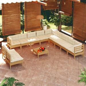 Set mobilier grădină cu perne 12 piese maro miere lemn de pin