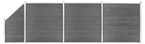 Set panouri gard, 3 pătrate + 1 oblic, gri, 619x186 cm, WPC