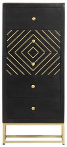 Dulap cu sertare, negru și auriu, 45x30x105 cm, lemn de mango