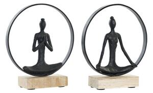 DKD Home Decor Figură decorativă dkd home decor negru maro aluminiu lemn de mango yoga modern (23 x 10 x 27 cm) (2 unități)