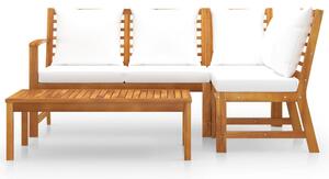 Set mobilier de grădină, 4 piese, perne crem, lemn masiv acacia