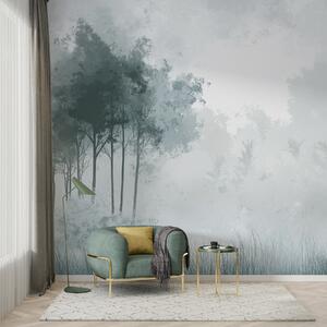 Tapet Peisaje naturale, copaci în pădure, textură grunge, culori gri, Fototapet pădure, Fototapet Ceață, w01564v1 : Uwalls.ro