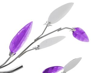 Plafoniera violet/albă brațe frunze cristal acrilic 5 becuri E14