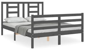 Cadru de pat cu tăblie, gri, 120x200 cm, lemn masiv