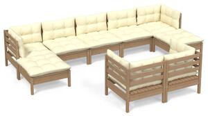 Set mobilier grădină cu perne, 9 piese, maro miere, lemn de pin
