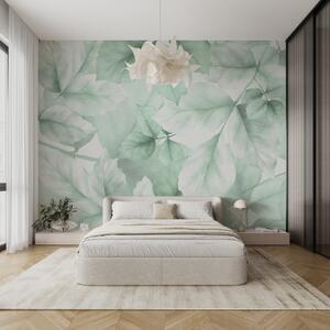 Tapet Tapet texturat cu frunze mari în nuanțe pastelate de verde, Fototapet Natură, Fototapet Frunze, w01090v3 : Uwalls.ro
