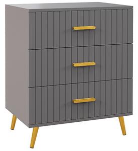 HOMCOM Comodă pentru Dormitor, Dulap Modern cu 3 Sertare, Sertar de Depozitare cu Picioare din Aluminiu, 60x40x71.5 cm, Gri Închis