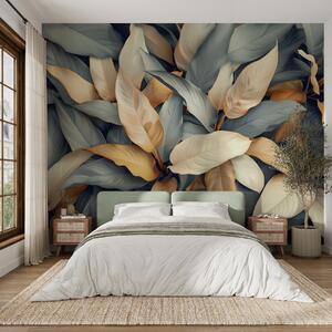 Tapet Plante tropicale în culori roz și bej, Fototapet 3D, Fototapet 3D Frunze, w01586v1 : Uwalls.ro