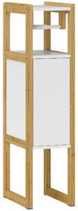HOMCOM Mobilier de Baie cu Suport pentru Hârtie Igienică, Dulap și Raft, Dulap Compact din Bambus, 20x33x80 cm, Alb | Aosom Romania