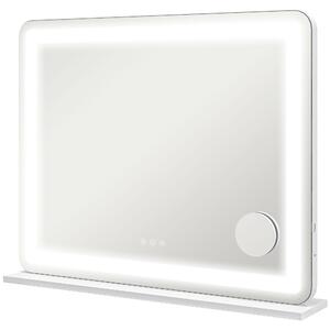 HOMCOM Oglindă de Machiaj cu Lumini LED în 3 Culori, Oglindă de Perete și Masă cu USB, 80x62x14 cm, Alb | Aosom Romania