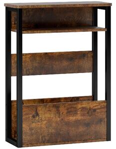 HOMCOM Măsuță de Living în Stil Industrial cu 2 Rafturi, Măsuță Laterală din Lemn și Metal, 46x18x58,5 cm, Maro Rustic | Aosom Romania