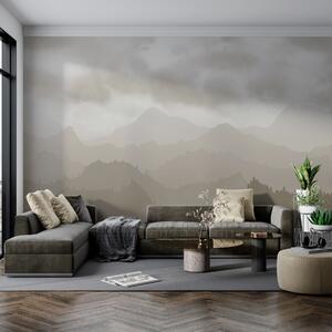 Tapet Munți cețoși cu nori cumulus maro pe cer, Fototapet Natură, w01637v1 : Uwalls.ro